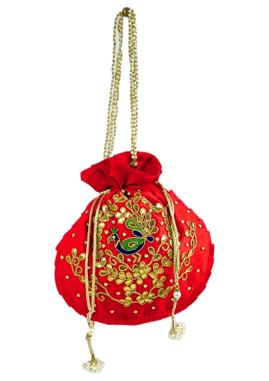Gota Patti Red Potli Bag full view
