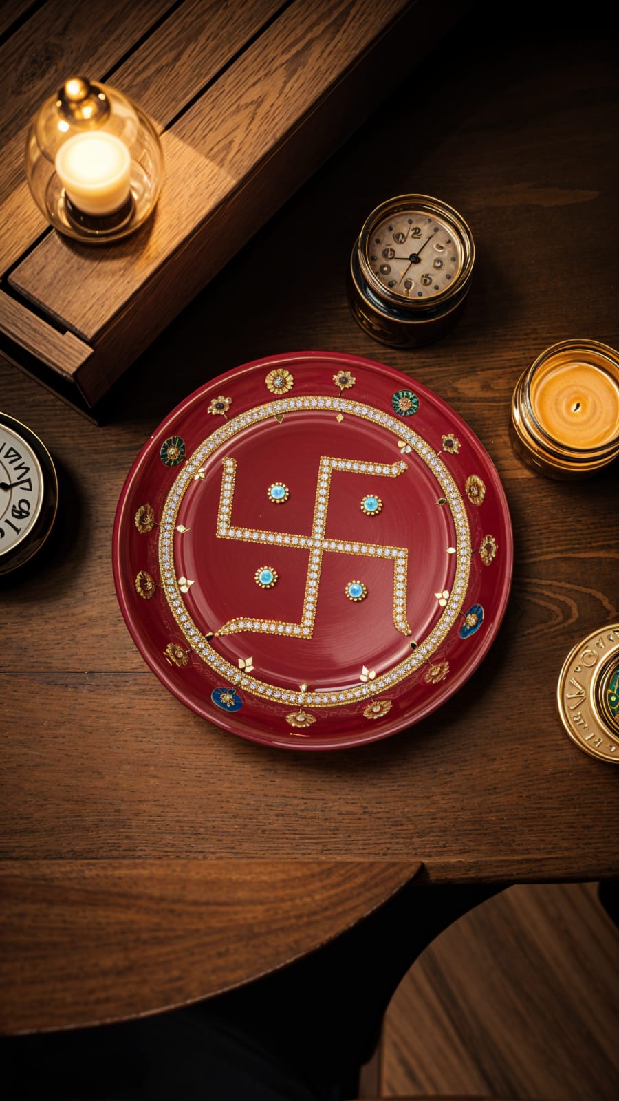 Sacred Swastik Mirror Work Pooja Thali – A Divine Addition to Your Rituals ✨