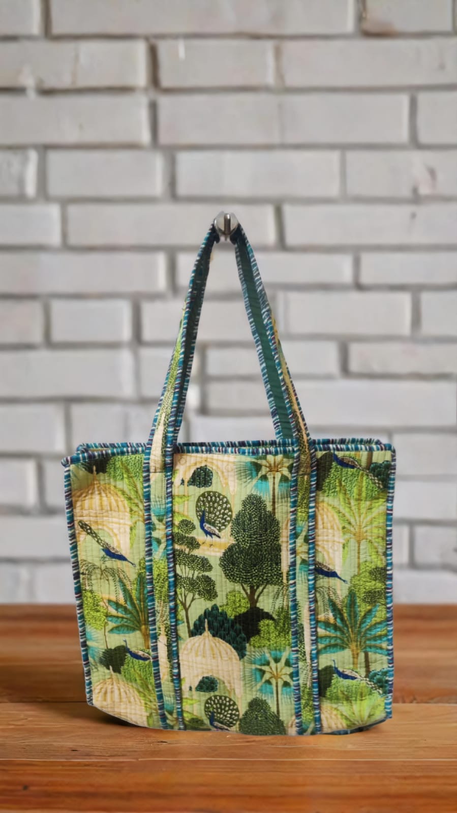 Handprinted Peacock House Theme Tote Bag