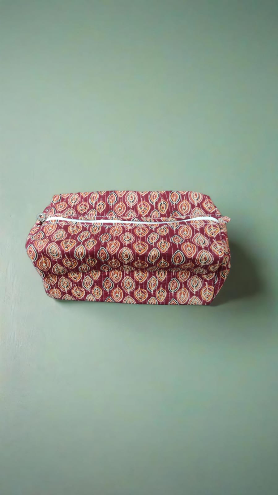 Red Leaf Handprinted Pouch Purse – Nature-Inspired Elegance