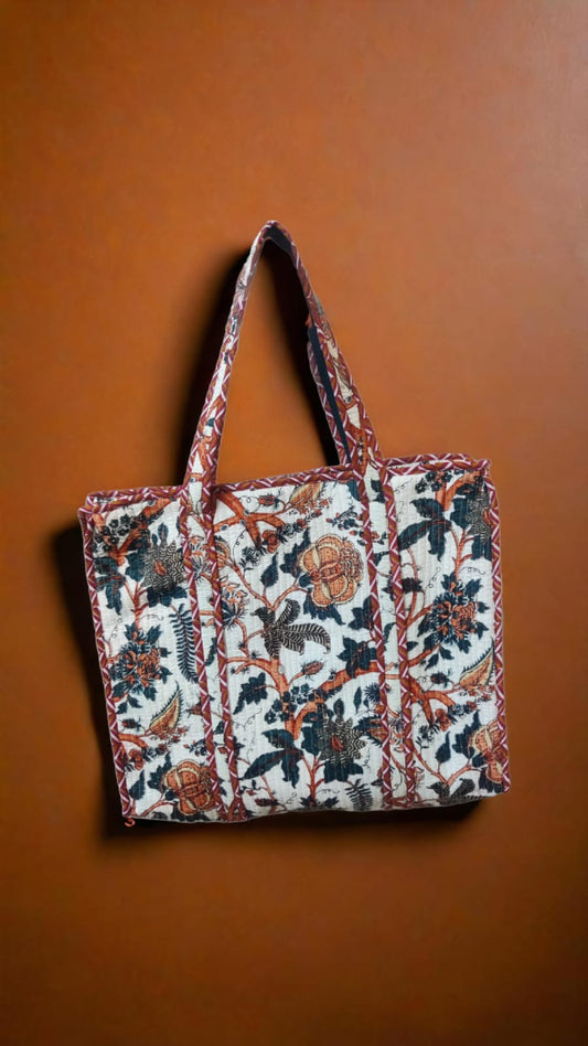 Hand Printed Flower Tote Bag